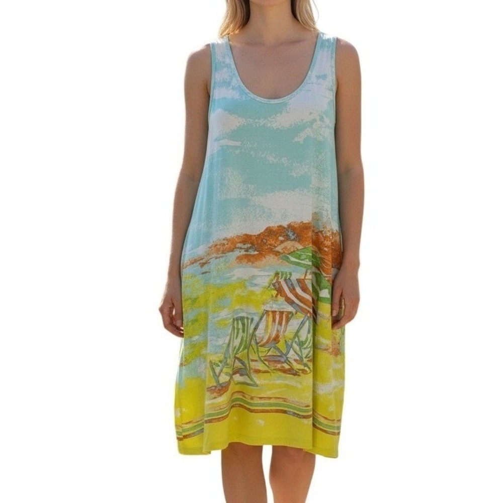 Crown & Ivy Beach On Island‎ Time Graphic Tank Dress Coverup Size Medium New